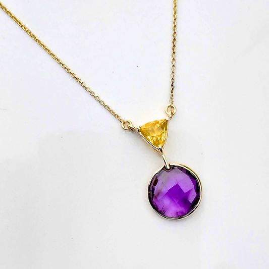Amethyst and fire opal gold necklace