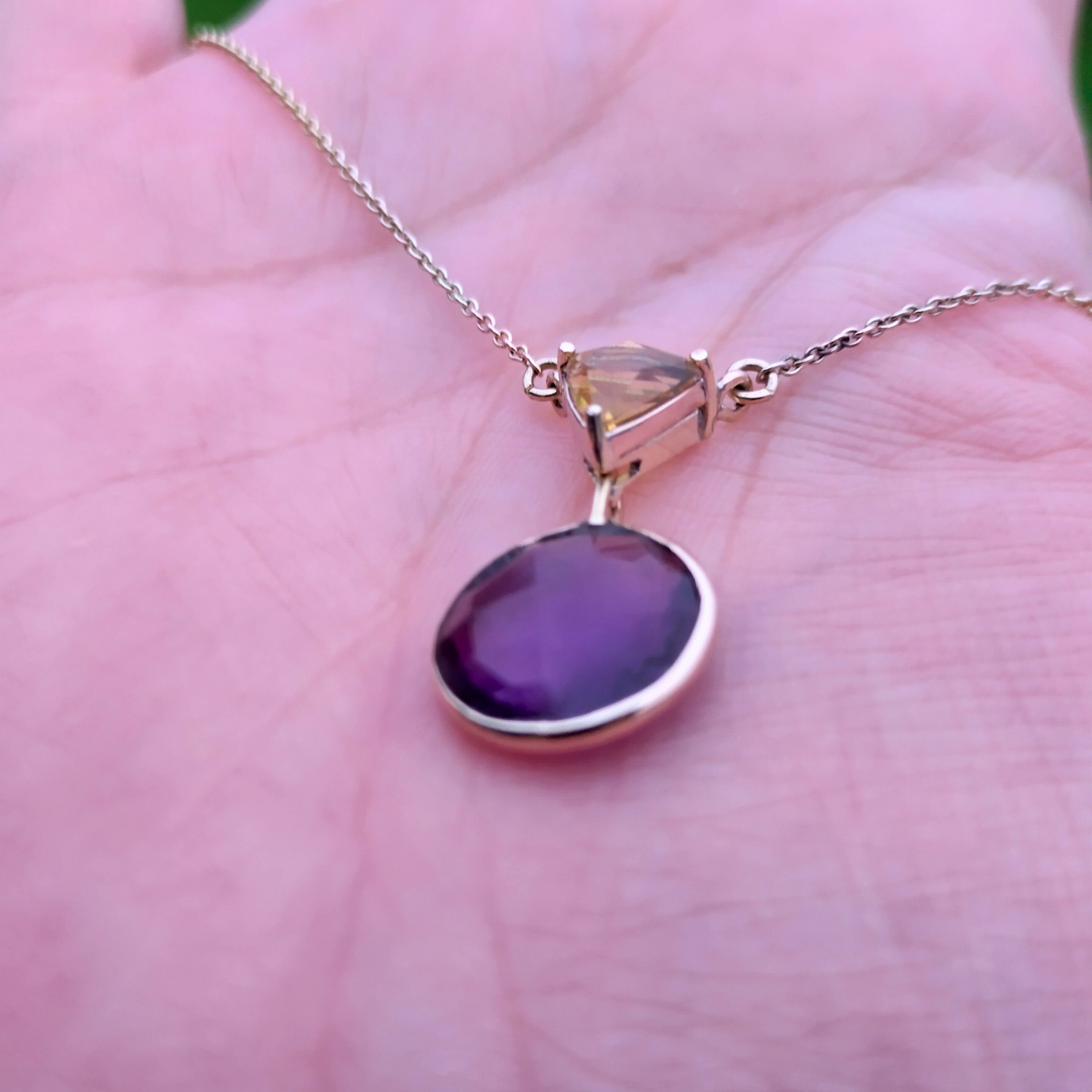 Amethyst and fire opal gold necklace