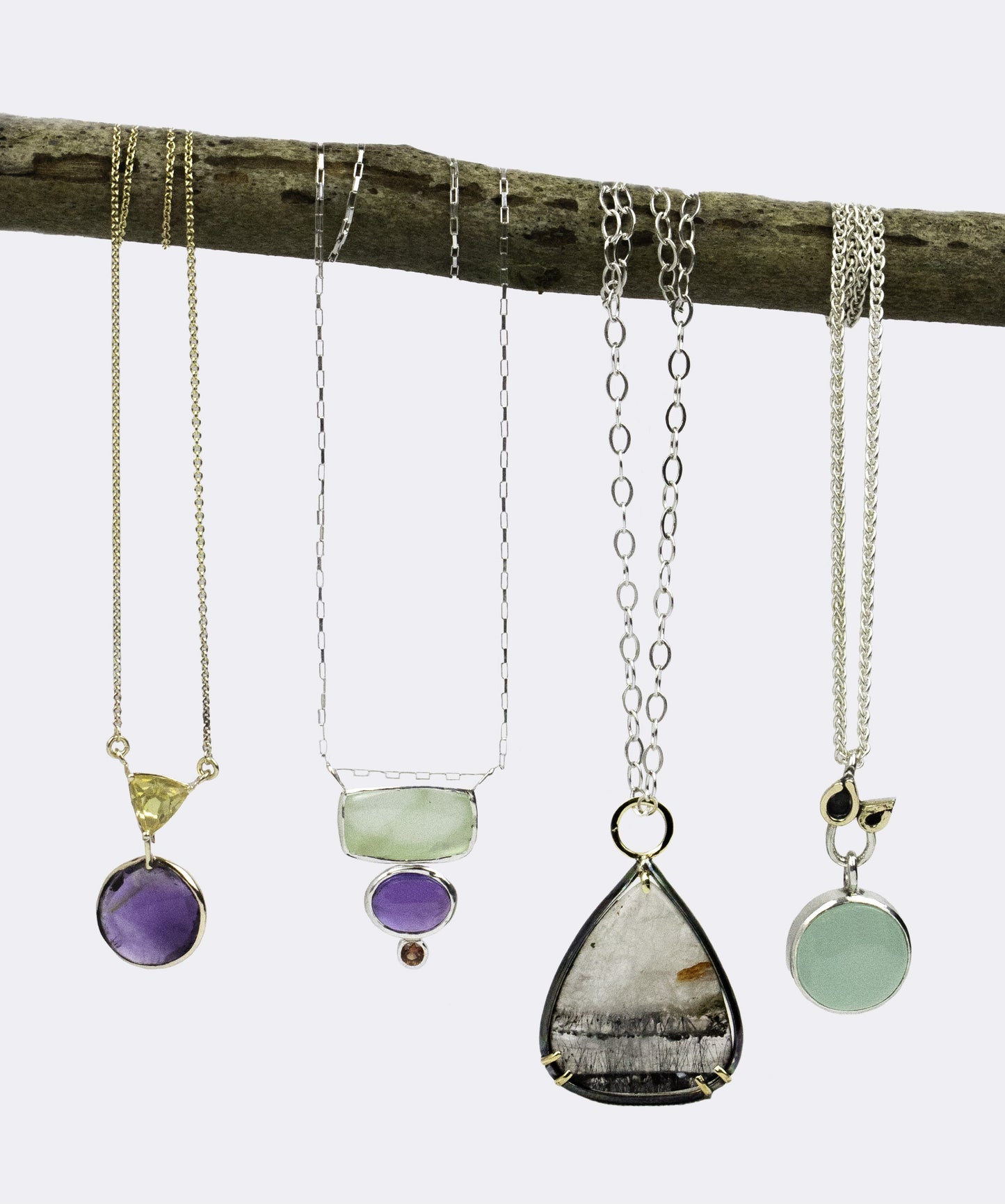 Amethyst and fire opal gold necklace