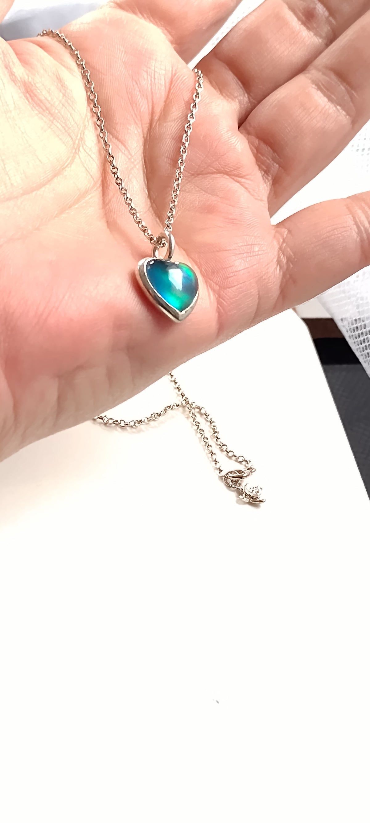 Opal Heart Necklace Sterling Silver