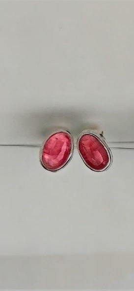 Pink tourmaline stud earrings handmade in sterling silver