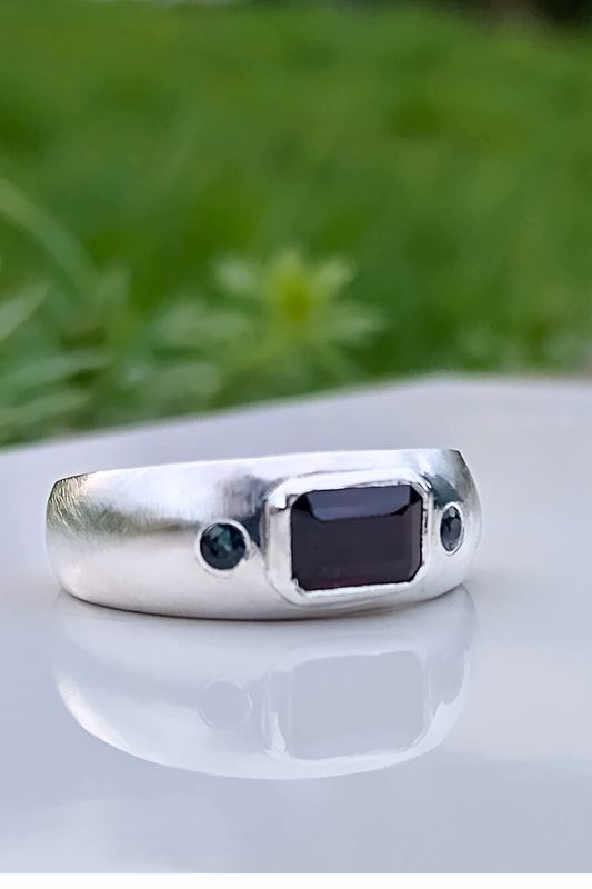 Garnet & Sapphire Chunky Silver Ring