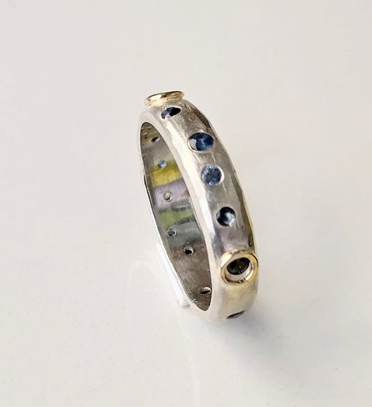 Sapphire sterling silver and 9K gold ring size R1/2