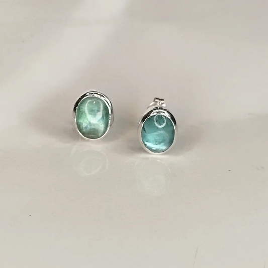 Oval kyanite stud earrings handmade in sterling silver