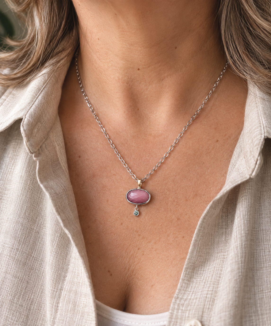 Pink & Green Sapphire Necklace