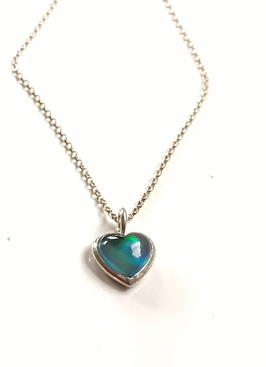 Opal Heart Necklace Sterling Silver