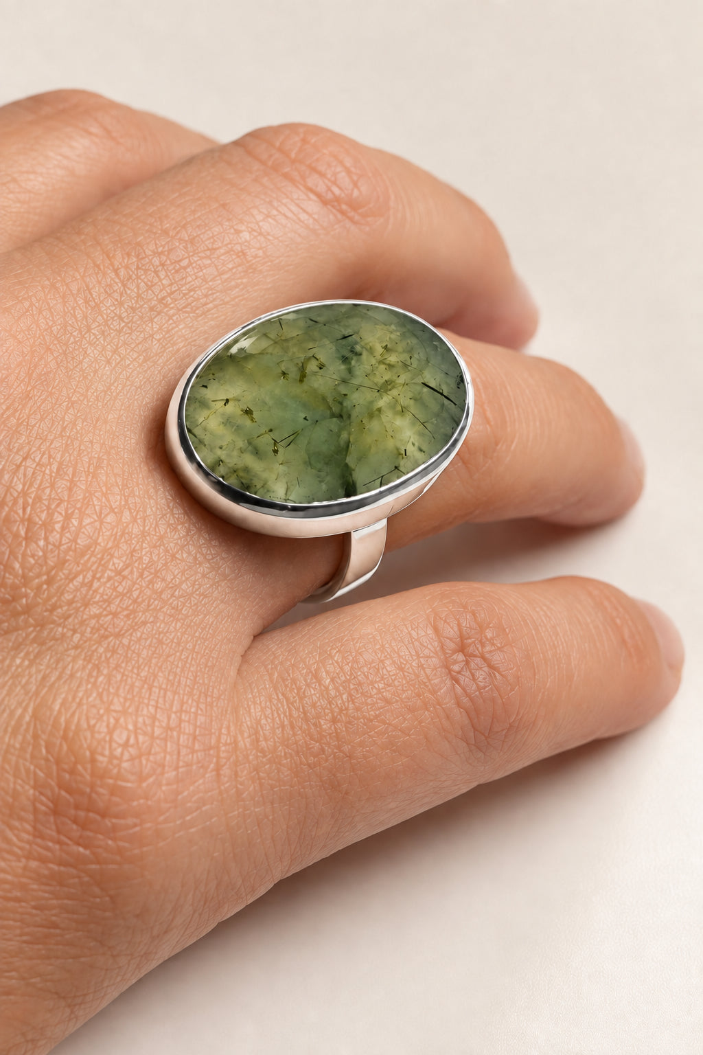 Green Landscape Prehnite Ring