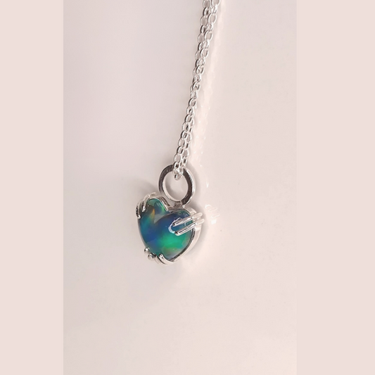 Heart-Shaped Opal Necklace — Sterling Silver