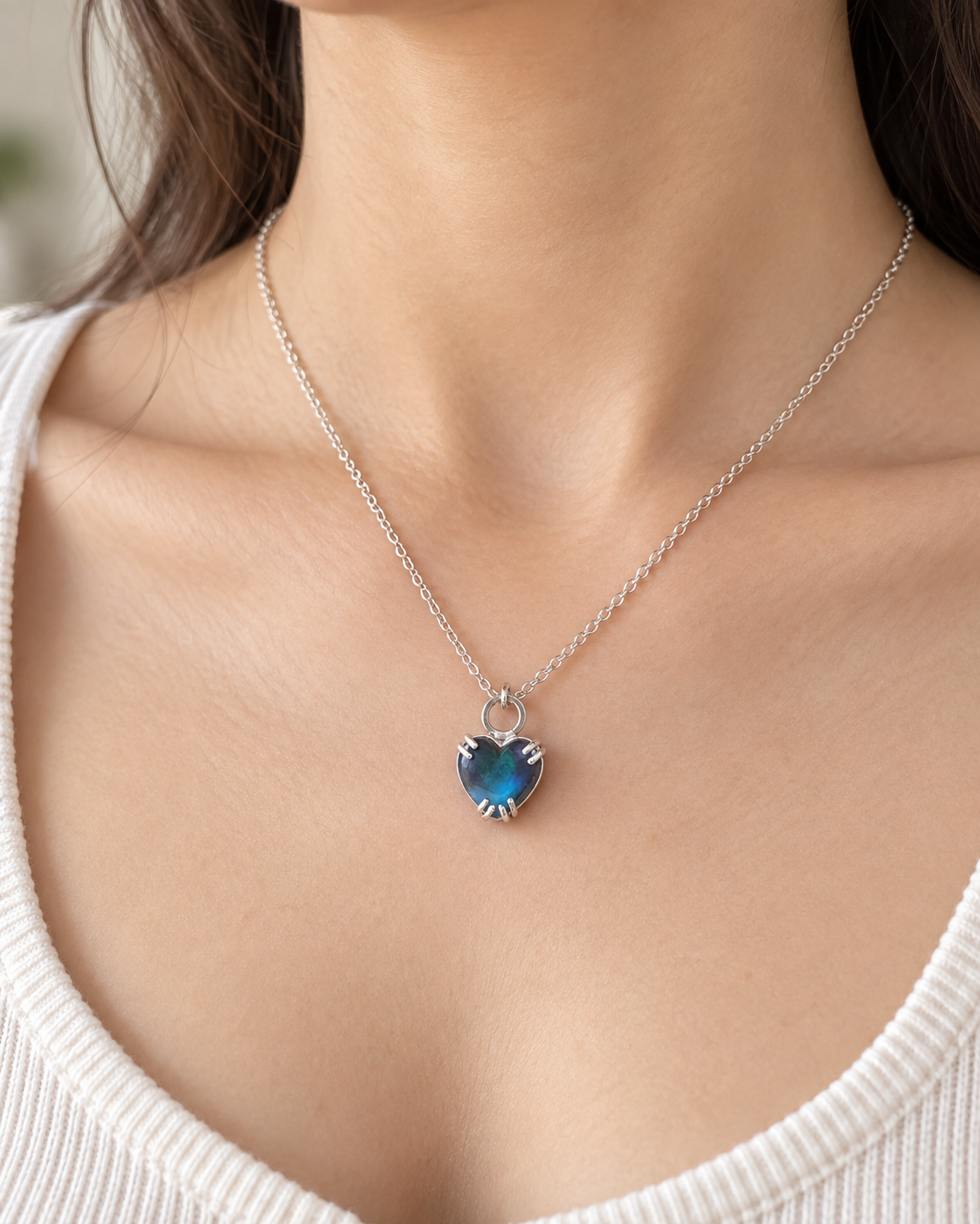Opal Heart Necklace Sterling Silver