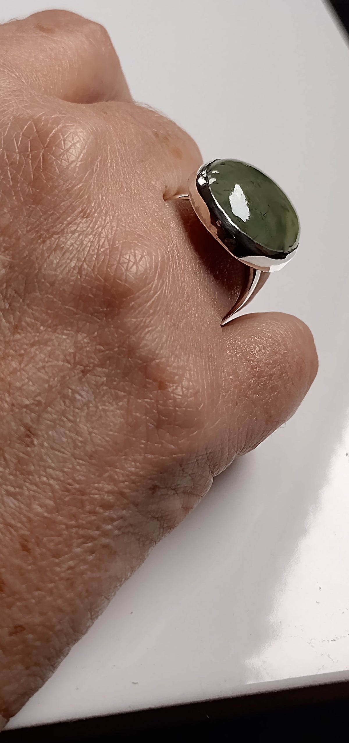 Green Landscape Prehnite Ring