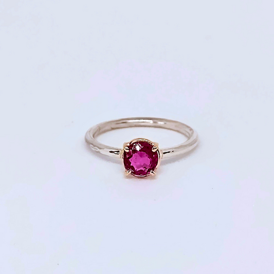 Tourmaline rubellite, sterling silver and 9K gold with. Size N