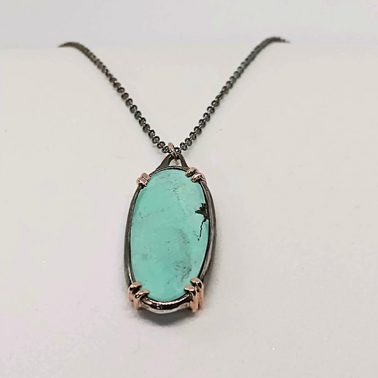 Turquoise sterling silver and 9K gold necklace
